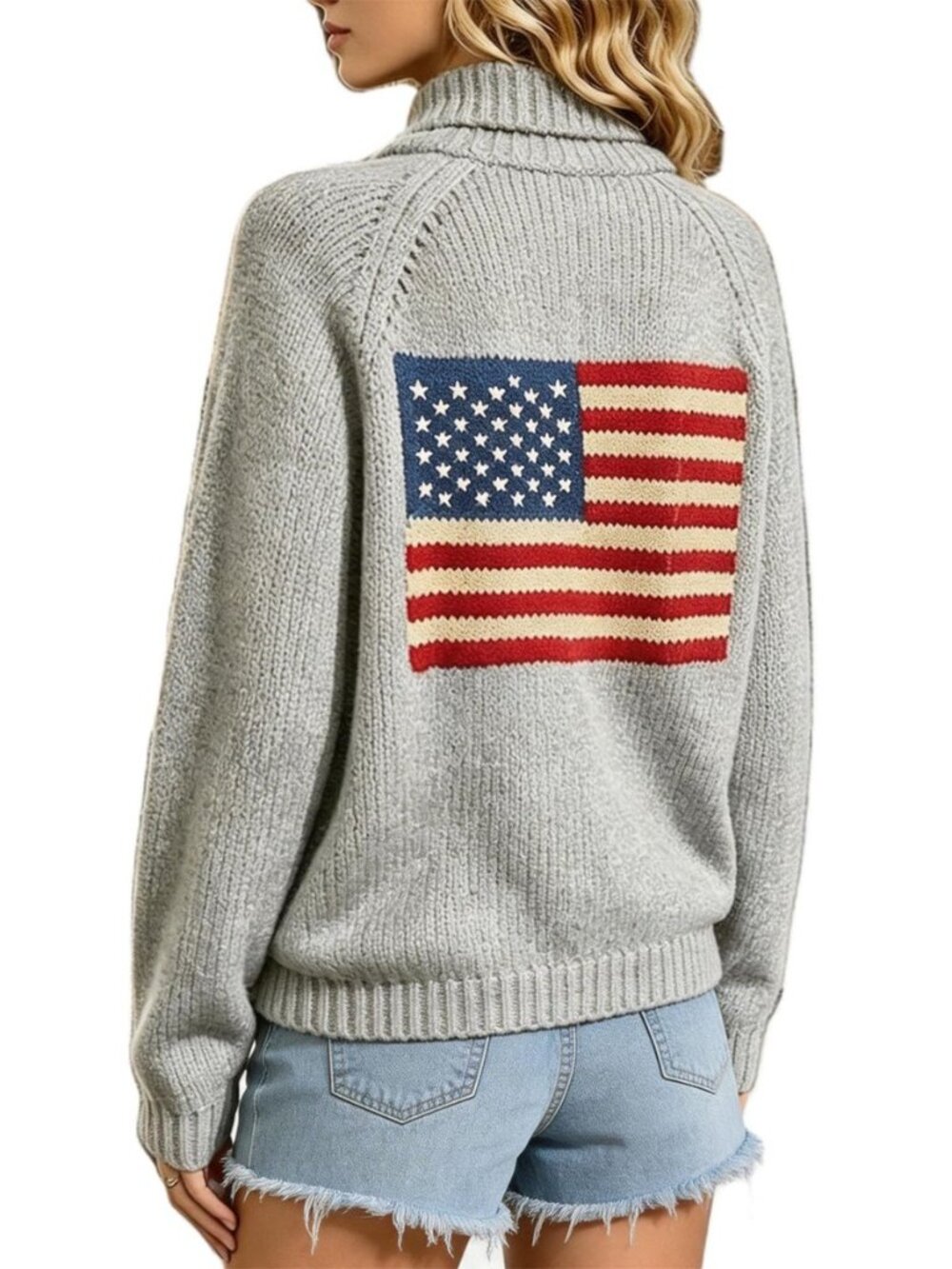 Women American Flag Knit Cardigan Vintage Patriotic 4th of July Sweater